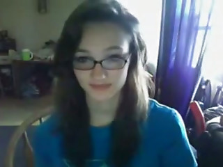 juggy nerdy brunette in glasses having fun on..