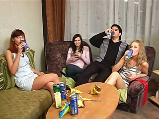 Dirty Russian slut fucks all the boys on the party