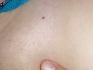 Wife's shaved pussy get fingered streched..