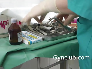 nurse masturbating on a gynecological chair in..
