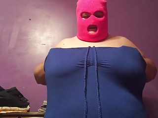 Masked BBW huge tits blowjob