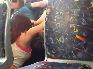 Hot lesbians eating pussy on the public bus in..