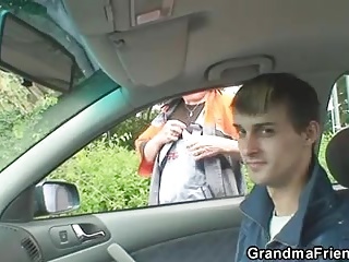 Old bitch is picked up and fucked in the fields