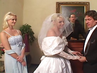 Perverted bride Missy Monroe sucks 2 boners and..