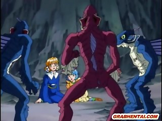 Cute anime 3some monsters groupfucked`